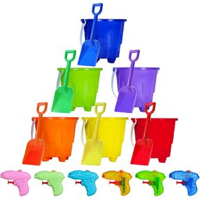 5.63 Inch Sand Castles Beach Buckets and Shovel Set,Sand Bucket Water Bucket for Beach Fun Great Summer Party Accessory（12 Shovels and 12 Pail Buckets）