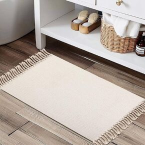 Hallway Runner Rug, 2' x 5' Soft Washable Tan Boho Carpet Runner Kitchen Indoor Hand-Woven Natural Cotton Striped Rug for Bedroom Bathroom Entryway Front Door Farmhouse Laundry Room