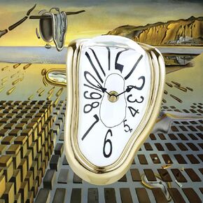 Lafocuse Silent Melting Clock Antique Gold, Salvador Dali Watch Melted Clock, Surrealism Dripping Clock, Funny Creative Gift Shelf Clock for Home Kitchen Office Desk Table