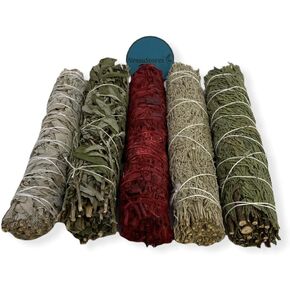 5 pcs Large Smudge Sampler Kit of White Sage, Black Sage, White Sage Dragon's Blood, Blue Sage, Cedar 9" Bundles #JC-226 (1 Kit)