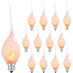 SUNSGNE Christmas Flicker Flame Light Bulbs, Crystal Clear Flame Tip Candelabra Bulbs, Flickering Replacement Bulbs Dances with a Orange Flame, 1 Watt, 120 Volt, E12 Candelabra Base, 12 Pack