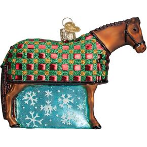 Old World Christmas Horse with Wreath Glass Blown Ornament for Christmas Tree