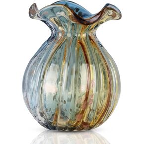 Glass Vases Handmade Wave Bottle Small Bore Top Decorative Vases Vintage Look Decorative Vases for Rustic Farmhouse Living Room, Kitchen, Wedding and Office Center Table Displaying Flowers (Green)