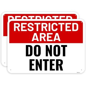 2PC Restricted Area Do Not Enter Sign, 14 x 10 Inches - Aluminum - Warning Stop Do Not Enter Door Sign