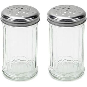 SET of 2 - 12 Oz. (Ounce) Multi-purpose Spice Seasoning Grated Cheese Shaker Retro Dispenser, Glass Jar, Perforated Stainless Steel Lid