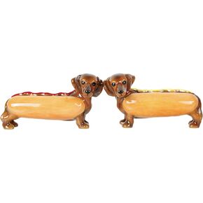 Pacific Giftware Adorable Hot Dog Buns Doxies Ketchup Mustard Salt and Pepper Shaker Set Cute Dachshund Wiener Dog Tabletop Decoration SP Set