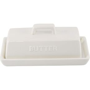 طبق زبدة كلاسيكي من HOME-X، طبق زبدة مع غطاء، طبق مزرعة لعصا الزبدة، وعاء الزبدة، 6 ¾ بوصة طول × 3 ¼ بوصة عرض × 3 بوصة ارتفاع، أبيض in Kuwait