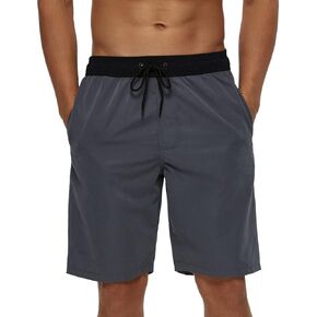SILKWORLD شورت سباحة رجالي سريع الجفاف شورت سباحة رياضي مع جيوب، أسود/رمادي، مقاس صغير in Kuwait