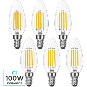 LUXRITE Candelabra LED Light Bulbs 100 Watt Equivalent, 800 Lumens, 3500K Natural White, 7W, B11 Dimmable Chandelier Light Bulbs, Damp Rated, Clear Glass, Torpedo Shape, UL Listed, E12 Base (6 Pack)