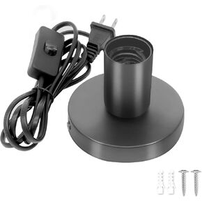 Industrial Table Lamp Base,Polished Metal Desktop Lamp Sockets Base,E26 E27Screw Light Bulb Holder Base Lamp Replacement Base for Holding Bulb with 6 Feet Cord on Off Switch Plug Black 1 Pcs