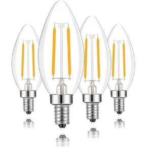 E14 European Base LED Filament Edison Bulb, 2W Warm White 2700K, No-Dimmable (4-Pack)