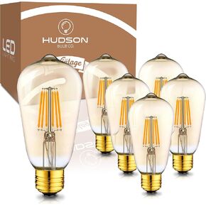 مصابيح إضاءة Hudson Vintage LED Edison 6W (6 عبوات) - مصابيح إضاءة دافئة قابلة للتعتيم 2200K (ما يعادل 60W) - مصابيح إضاءة زجاجية ملونة ذهبية اللون E26/27 - مجموعة مصابيح إضاءة مزخرفة على طراز ST58 in Kuwait
