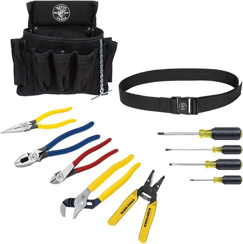 Klein Tools 92911 Tool Kit, Apprentice Tool Set with 4 Pliers, Wire Stripper and Cutter, 4 Screwdrivers, Tool Belt and Tool Pouch, 11-Piece in Saudi Arabia