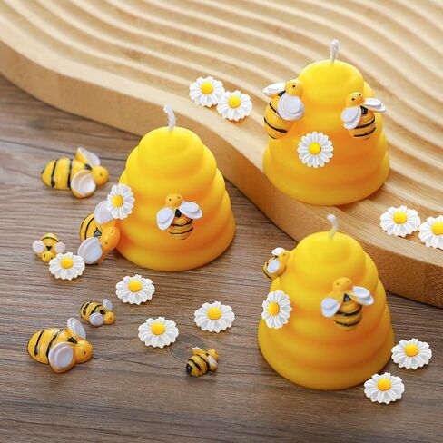 Amyhill 96 Pcs Beeswax Baby Shower Candles Set Includes 24 Pcs Beehive Votive Candles, 48 Pcs Little Resin Fake Bees, 24 Pcs White Daisy Flower Bee Themed Gift for Home Shower Party Favors Decor in Saudi Arabia