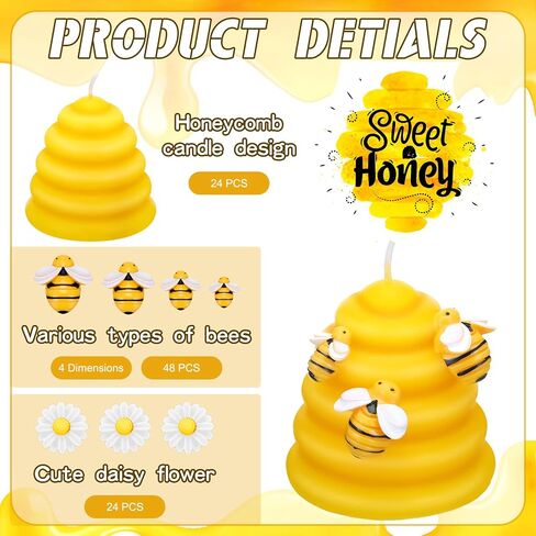Amyhill 96 Pcs Beeswax Baby Shower Candles Set Includes 24 Pcs Beehive Votive Candles, 48 Pcs Little Resin Fake Bees, 24 Pcs White Daisy Flower Bee Themed Gift for Home Shower Party Favors Decor in Saudi Arabia