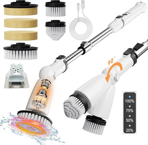 500RPM Multifunction Electric Spin Scrubber for Cleaning,Upgraded IPX7 Waterproof Cleaning Brush,Shower Scrubber with Power LCD Display, Adjustable Extension Handle, CordlessTile Scrubber (Black) in Kuwait