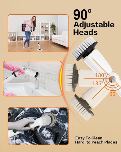 500RPM Multifunction Electric Spin Scrubber for Cleaning,Upgraded IPX7 Waterproof Cleaning Brush,Shower Scrubber with Power LCD Display, Adjustable Extension Handle, CordlessTile Scrubber (Black) in Kuwait