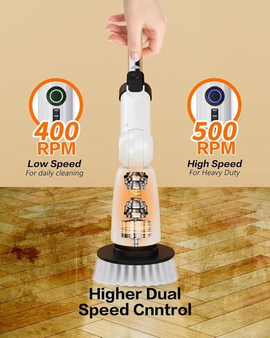500RPM Multifunction Electric Spin Scrubber for Cleaning,Upgraded IPX7 Waterproof Cleaning Brush,Shower Scrubber with Power LCD Display, Adjustable Extension Handle, CordlessTile Scrubber (Black) in Kuwait