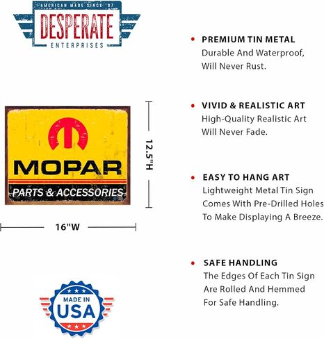 Desperate Enterprises Mopar - Behind Us Tin Sign - Nostalgic Vintage Metal Wall Décor - Made in USA in Saudi Arabia