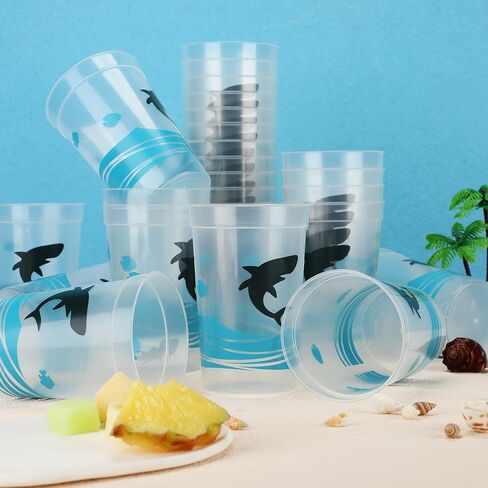 Bokon Shark Cups 12 Oz Ocean Reusable Plastic Stadium Cup Shark Party Favors Cups Plastic Kids Cups for Shark Themed Birthday Party Supplies Decorations Adults Kids (24 Pcs) in Saudi Arabia