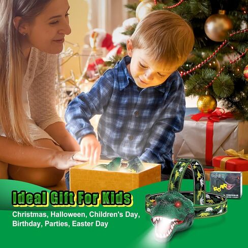 Nitigo Dinosaur Headlamp for Kids Flashlight Rechargeable Led Headlights Roar & Silent Mode, T-Rex Dinosaur Toys, Camping Gear, Gifts for Boys Girls Adults in Kuwait