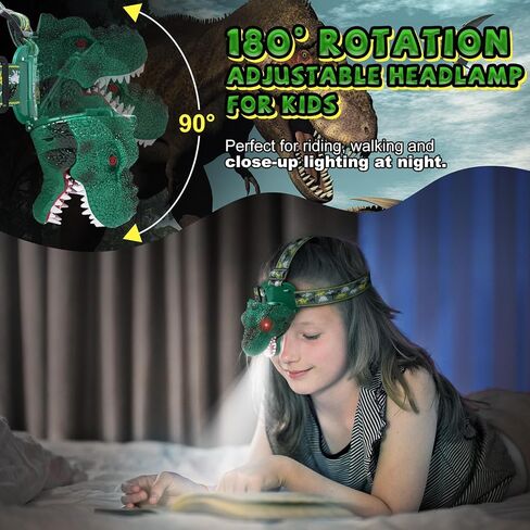 Nitigo Dinosaur Headlamp for Kids Flashlight Rechargeable Led Headlights Roar & Silent Mode, T-Rex Dinosaur Toys, Camping Gear, Gifts for Boys Girls Adults in Kuwait