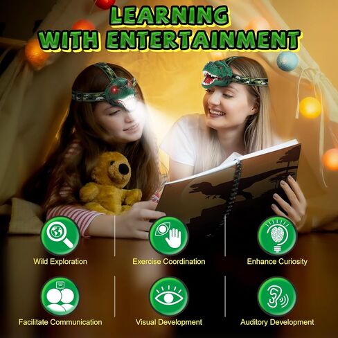 Nitigo Dinosaur Headlamp for Kids Flashlight Rechargeable Led Headlights Roar & Silent Mode, T-Rex Dinosaur Toys, Camping Gear, Gifts for Boys Girls Adults in Kuwait