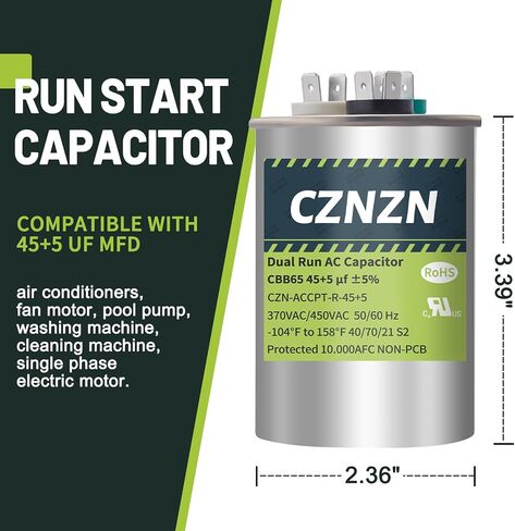 AC Capacitors Round 35/5 uf 35+5 MFD ±5% 370/440 Volt Dual Run Start CBB65 Circular Capacitor for Air Conditioner HVAC Pool Pump Fan Motor, Condensser Staright Cool, Heat Pump, Compressor in Saudi Arabia