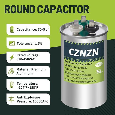 AC Capacitors Round 35/5 uf 35+5 MFD ±5% 370/440 Volt Dual Run Start CBB65 Circular Capacitor for Air Conditioner HVAC Pool Pump Fan Motor, Condensser Staright Cool, Heat Pump, Compressor in Saudi Arabia