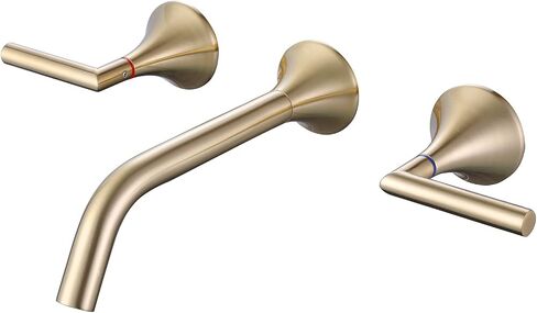 Wall Mount Faucet Brushed Gold Brass 2 Handle 8 Inch Widespread Bathroom Faucets 3 Hole Modern Farmhouse RV Lavatory Vanity Faucet with Rough in Valve in Saudi Arabia