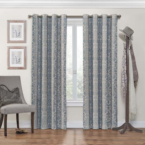 Eclipse Nadya Print Thermal Insulated Single Panel Grommet Top Darkening Curtains for Living Room, 52 in x 63 in, Smokey Blue in Kuwait