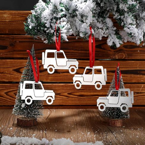 4 Pieces Christmas Truck Ornaments Stainless Steel Truck Car Ornaments Silver Car Christmas Tree Ornaments Cutout Truck Hanging Decorations with Red Ribbon for Home Party (MY-Hotop-9262) in Saudi Arabia