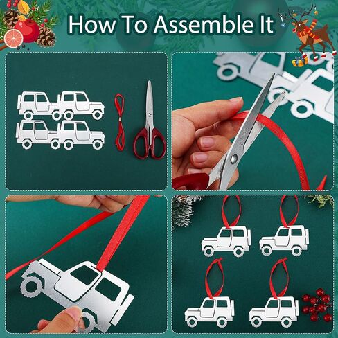 4 Pieces Christmas Truck Ornaments Stainless Steel Truck Car Ornaments Silver Car Christmas Tree Ornaments Cutout Truck Hanging Decorations with Red Ribbon for Home Party (MY-Hotop-9262) in Saudi Arabia