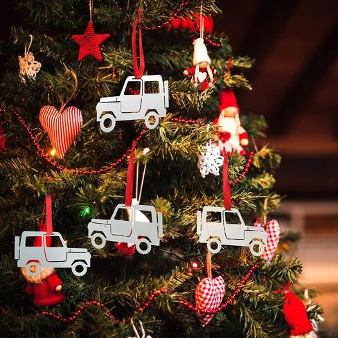 4 Pieces Christmas Truck Ornaments Stainless Steel Truck Car Ornaments Silver Car Christmas Tree Ornaments Cutout Truck Hanging Decorations with Red Ribbon for Home Party (MY-Hotop-9262) in Saudi Arabia