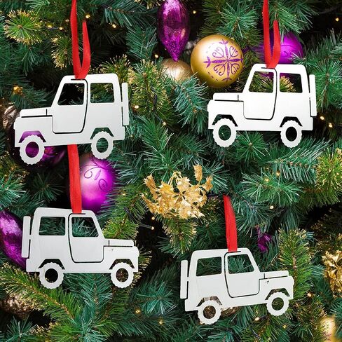 4 Pieces Christmas Truck Ornaments Stainless Steel Truck Car Ornaments Silver Car Christmas Tree Ornaments Cutout Truck Hanging Decorations with Red Ribbon for Home Party (MY-Hotop-9262) in Saudi Arabia