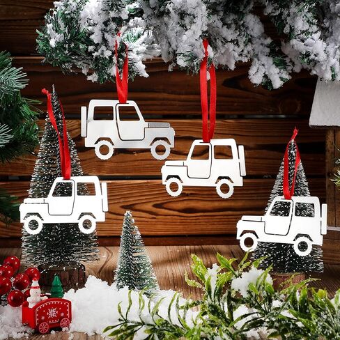 4 Pieces Christmas Truck Ornaments Stainless Steel Truck Car Ornaments Silver Car Christmas Tree Ornaments Cutout Truck Hanging Decorations with Red Ribbon for Home Party (MY-Hotop-9262) in Saudi Arabia