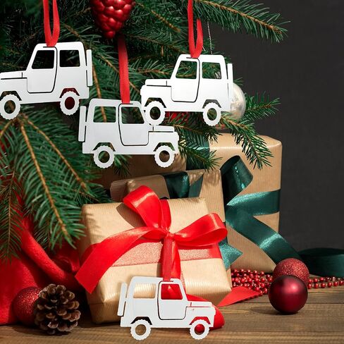 4 Pieces Christmas Truck Ornaments Stainless Steel Truck Car Ornaments Silver Car Christmas Tree Ornaments Cutout Truck Hanging Decorations with Red Ribbon for Home Party (MY-Hotop-9262) in Saudi Arabia
