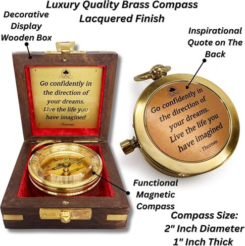 The Dream Chaser Compass in Wooden Box - Graduation Gifts for Him, Birthday Gifts for Men, Son, Husband - Inspirational, Motivational, Christmas, 2024 Unique Office Decor - Greeting Card Included in Saudi Arabia