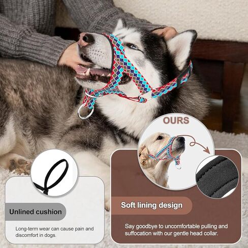 Dog Head Collar with Soft Fabric, Dog Head Harness for Dog to Stop Pulling with Adjustable Loop(M, Black) in Kuwait