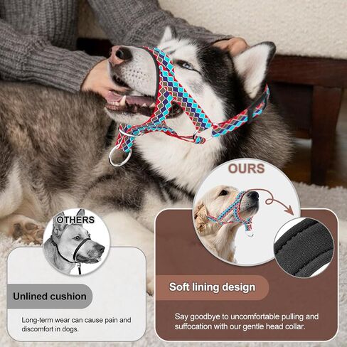 Dog Head Collar with Soft Fabric, Dog Head Harness for Dog to Stop Pulling with Adjustable Loop(M, Black) in Kuwait