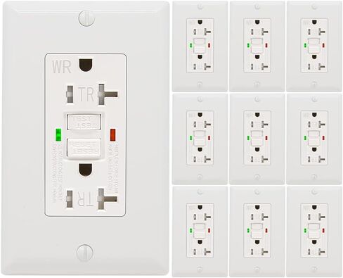 10 عبوات - منفذ POWAWINI GFCI بقدرة 20 أمبير، مدرج في قائمة UL، اختبار ذاتي مع مؤشر LED، مقاوم للتلاعب، وعاء مقاوم للطقس للاستخدام الداخلي أو الخارجي مع لوحات جدارية ومسامير (أبيض) in Saudi Arabia