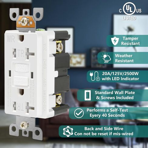 10 عبوات - منفذ POWAWINI GFCI بقدرة 20 أمبير، مدرج في قائمة UL، اختبار ذاتي مع مؤشر LED، مقاوم للتلاعب، وعاء مقاوم للطقس للاستخدام الداخلي أو الخارجي مع لوحات جدارية ومسامير (أبيض) in Saudi Arabia
