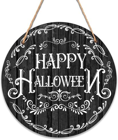 10 in Round Wooden Hanging Sign, Halloween Decorations for Home Door, Happy Halloween Farmhouse Home Window Wall Party Decoration Supplies (WSGPA04) in Saudi Arabia