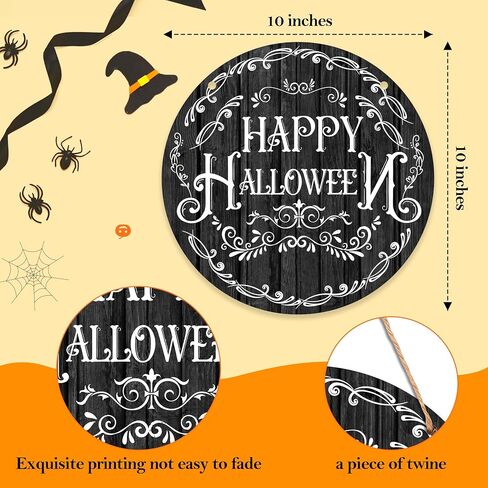10 in Round Wooden Hanging Sign, Halloween Decorations for Home Door, Happy Halloween Farmhouse Home Window Wall Party Decoration Supplies (WSGPA04) in Saudi Arabia