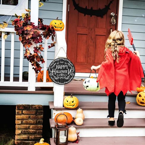10 in Round Wooden Hanging Sign, Halloween Decorations for Home Door, Happy Halloween Farmhouse Home Window Wall Party Decoration Supplies (WSGPA04) in Saudi Arabia