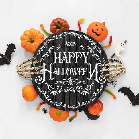 10 in Round Wooden Hanging Sign, Halloween Decorations for Home Door, Happy Halloween Farmhouse Home Window Wall Party Decoration Supplies (WSGPA04) in Saudi Arabia