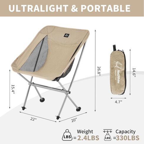 Naturehike YL05 Camping Chair, Ultralight Portable Camp Chair with Storage Bag, Compact Folding Beach Chair for Backpacking Hiking Fishing Picnic in Kuwait