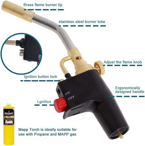 TS7000 Propane Torch Head with Igniter, TS7000 High Intensity Mapp Gas Torch Head with Brass Tip and Adjustable Flame Knob Welding Torch for Light Welding, Soldering, Brazing, Heating,Thawing in Kuwait