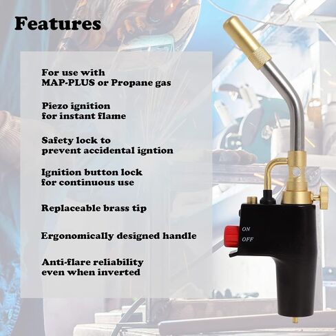 TS7000 Propane Torch Head with Igniter, TS7000 High Intensity Mapp Gas Torch Head with Brass Tip and Adjustable Flame Knob Welding Torch for Light Welding, Soldering, Brazing, Heating,Thawing in Kuwait