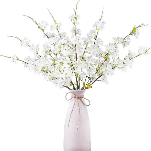 ديكور زهر الكرز 4 قطع 31 بوصة جذع قصير فروع زهر الكرز زهور صناعية للمنزل ديكور طاولة الزفاف (أبيض) in Kuwait
